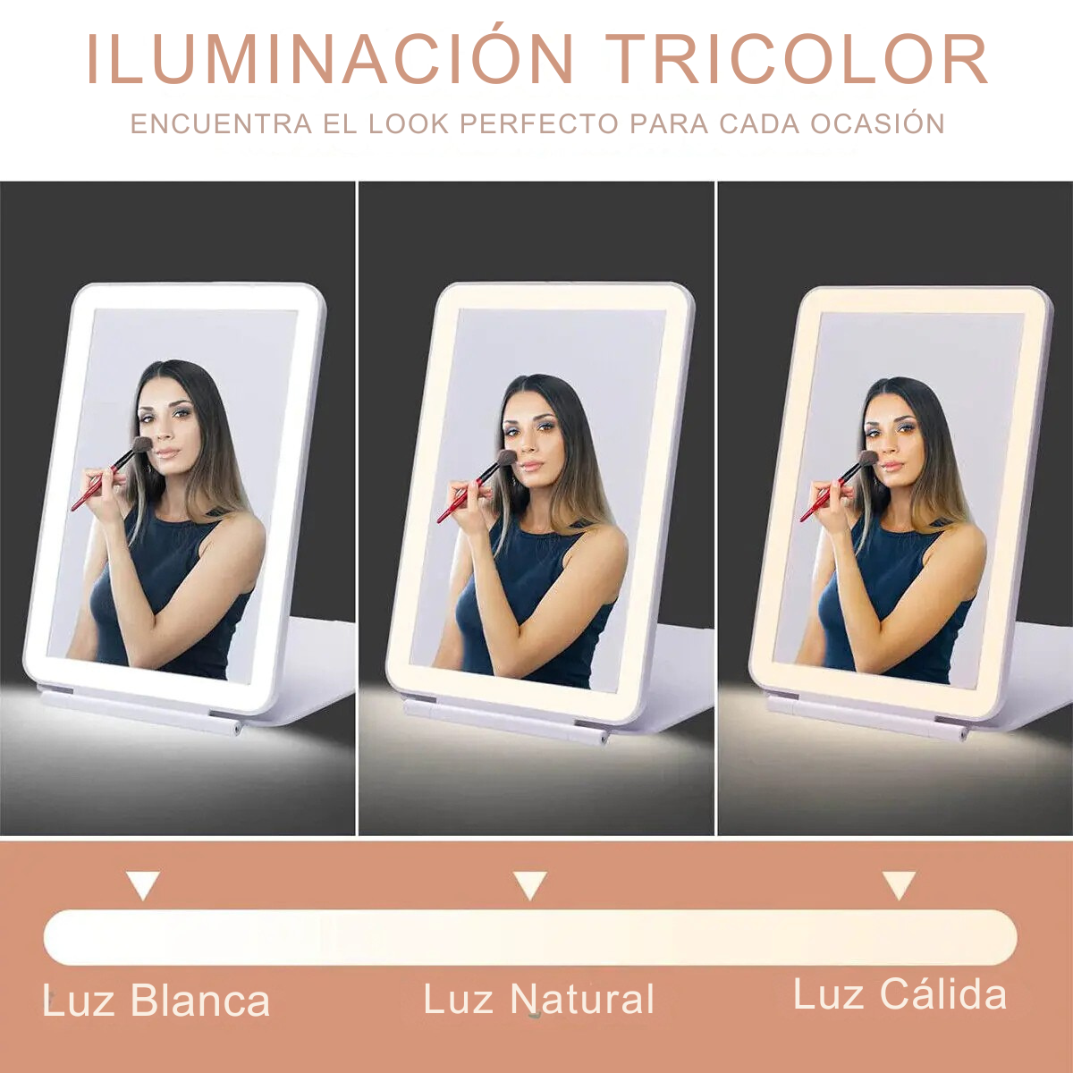 Espejo de Maquillaje Plegable con Luz LED Táctil