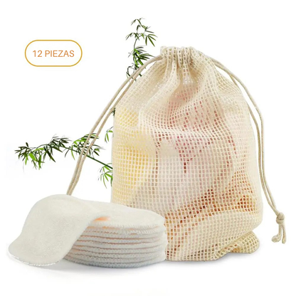 Set de 12 Discos Desmaquillantes Reutilizables (de Bambú)